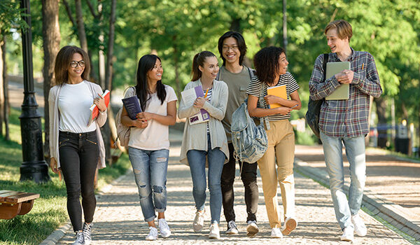 Group of children walking home from school