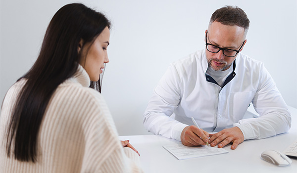 Male doctor writing a prescription